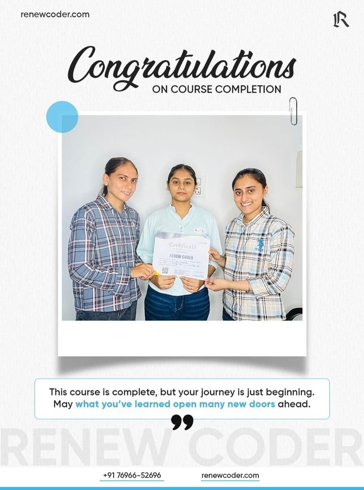 Renew Coder student 1 receiving a computer course completion certificate in Batala, Punjab
