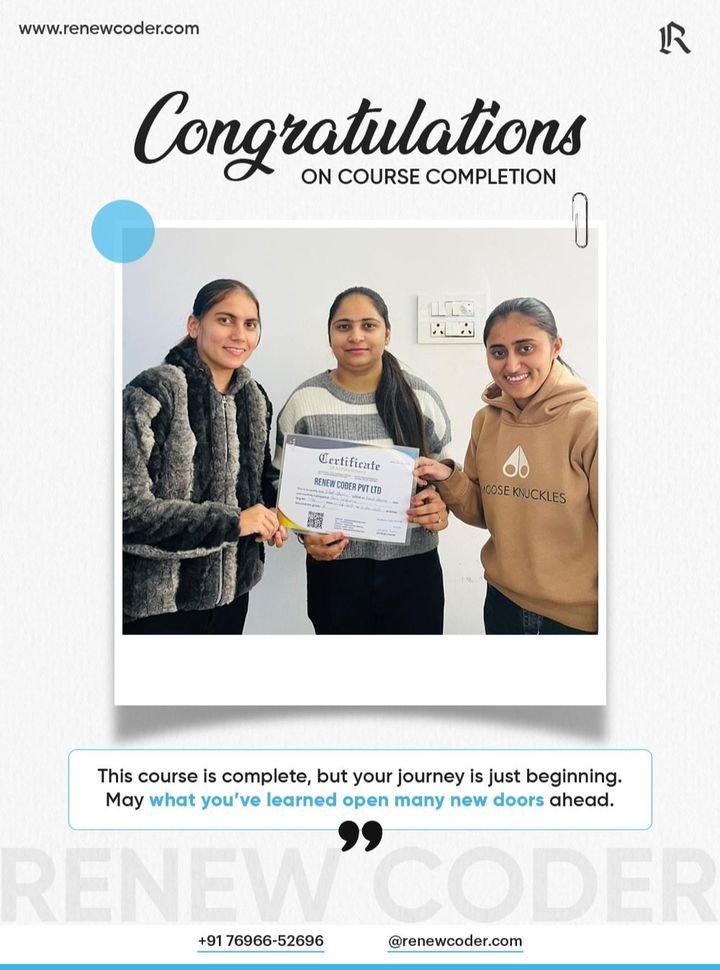 Renew Coder student 11 receiving a computer course completion certificate in Batala, Punjab