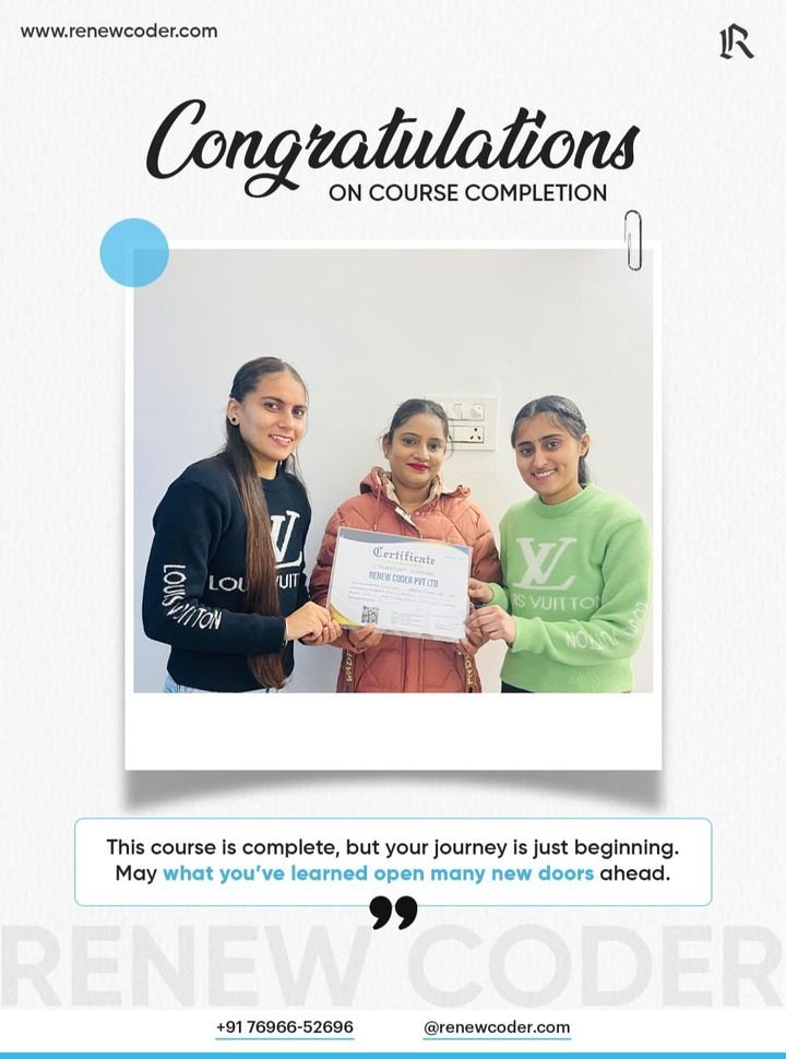 Renew Coder student 13 receiving a computer course completion certificate in Batala, Punjab