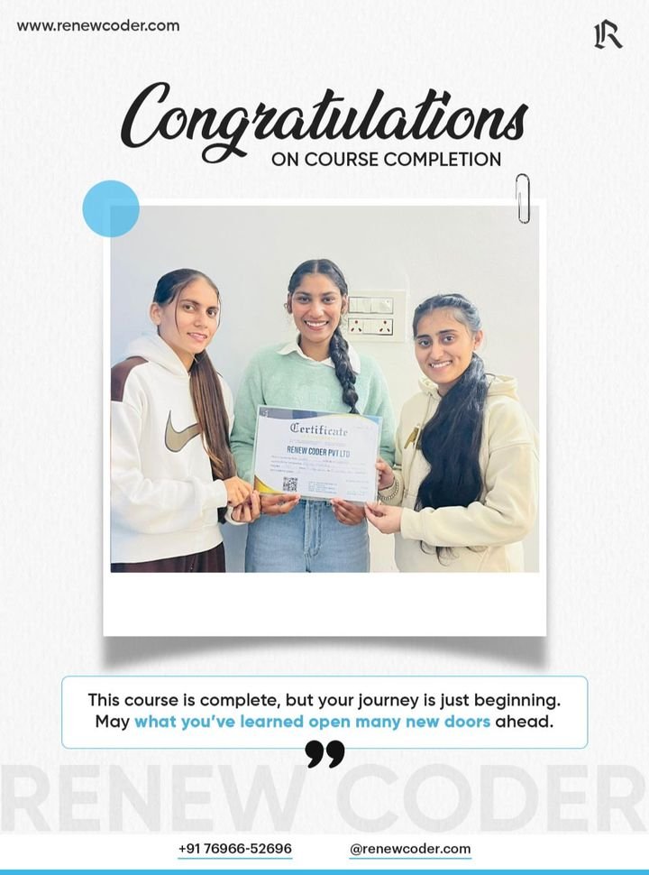 Renew Coder student 20 receiving a computer course completion certificate in Batala, Punjab