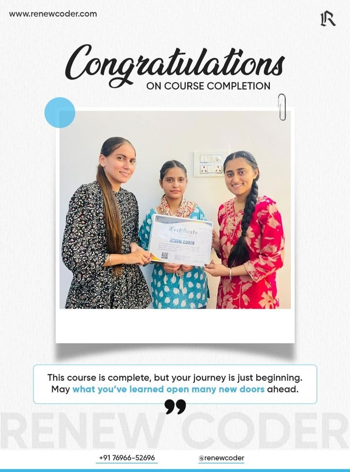 Renew Coder student 4 receiving a computer course completion certificate in Batala, Punjab